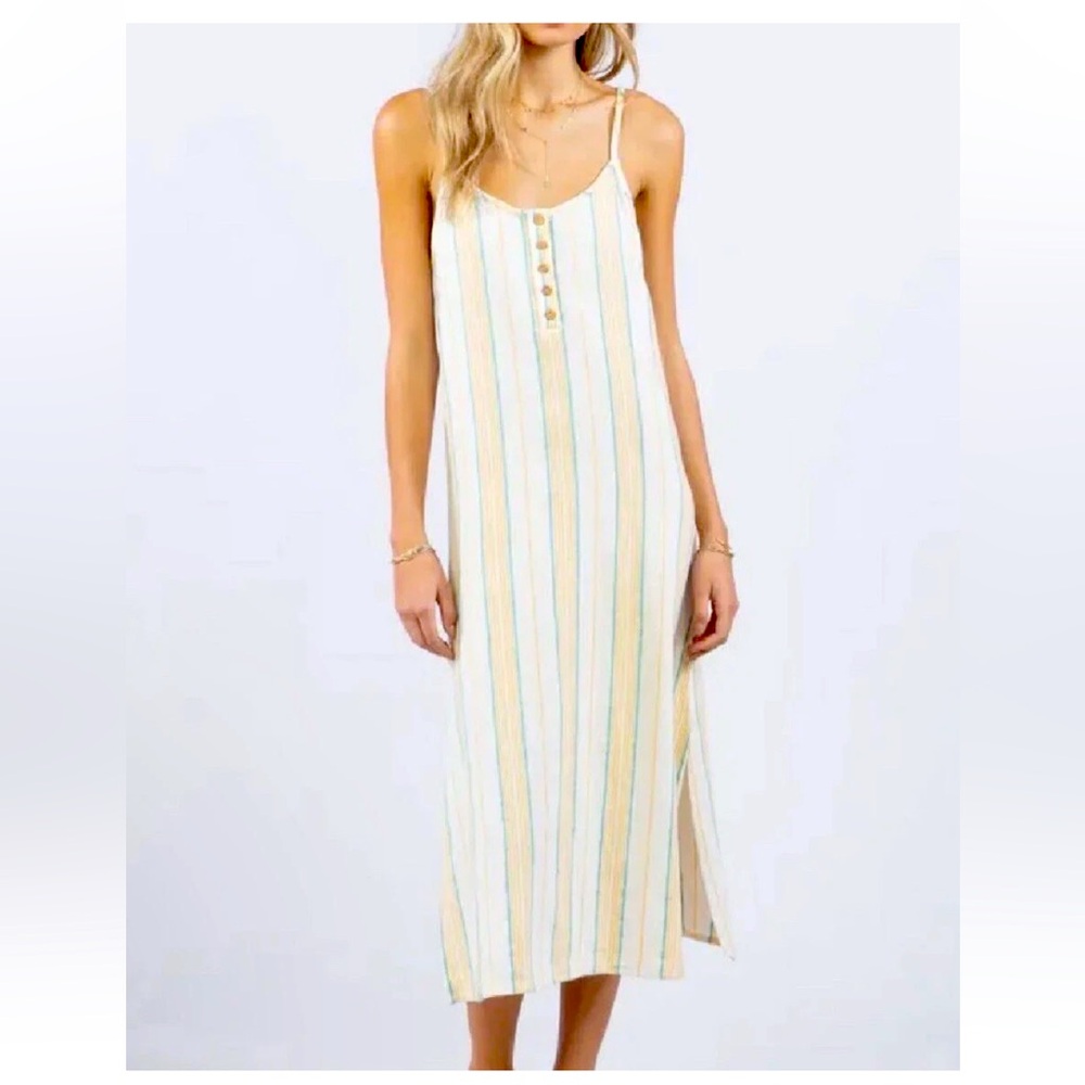 EUC Rip Curl Pink and Cream Striped Midi Dress Medium
